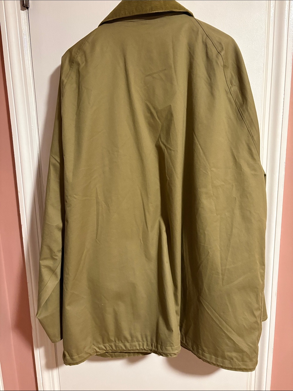 Barbour Olive Green Beaufort Water-Resistant Raincoat with Corduroy Collar - Picture 10 of 10